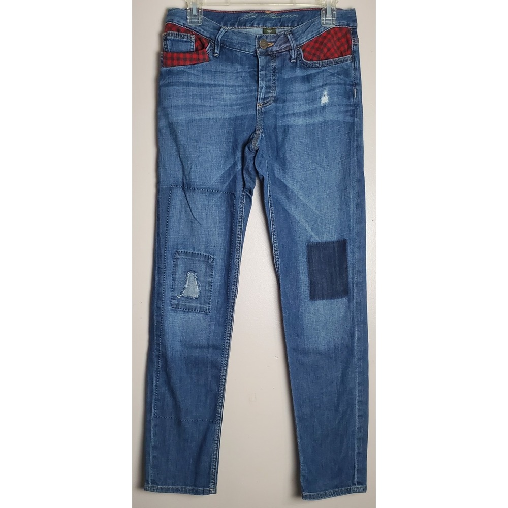 Eddie Bauer Women's Jeans‎ Size 2 Buffalo Plaid Patchwork Distressed Art To Wear